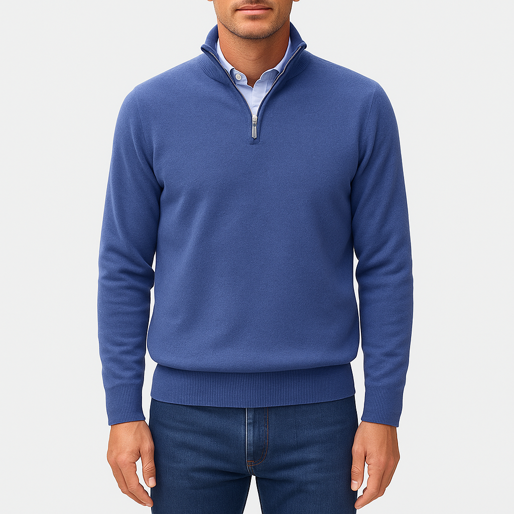 Luminovi | Zip Collar Knit Sweater-Sweater
