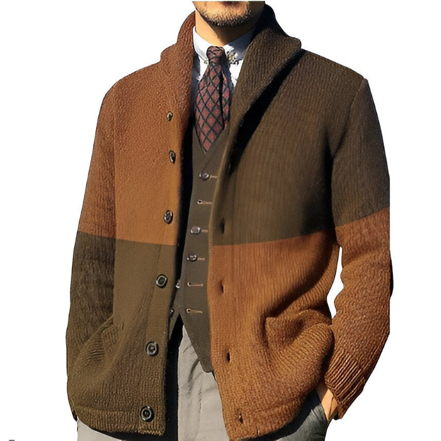 Color-Block Knit Cardigan for Men, Button Front Casual Layer