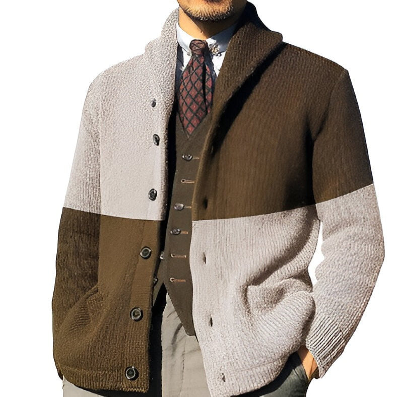 Color-Block Knit Cardigan for Men, Button Front Casual Layer