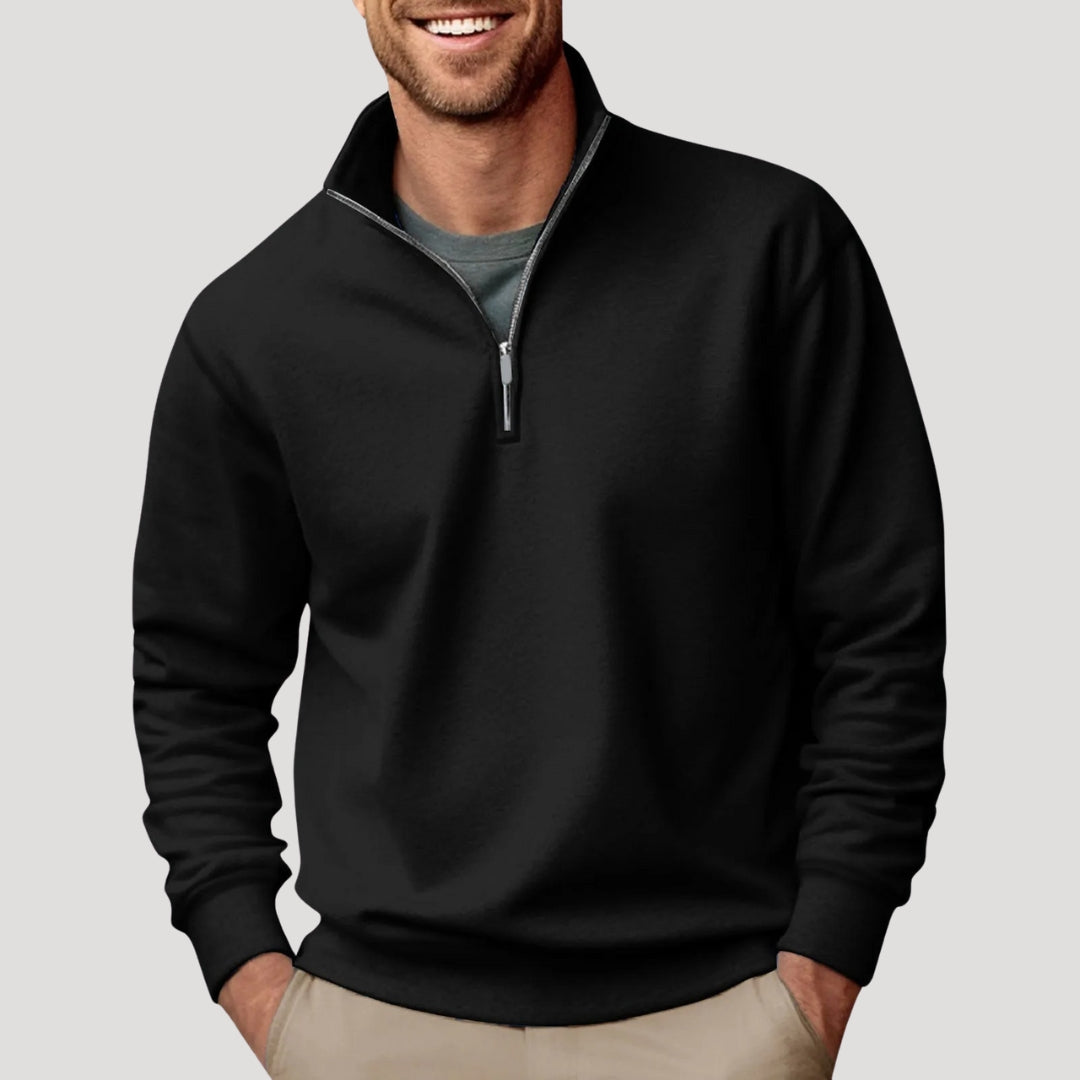 Mens Quarter Zip Sweatshirt with Brushed Interior and Relaxed Fit, Machine Washable