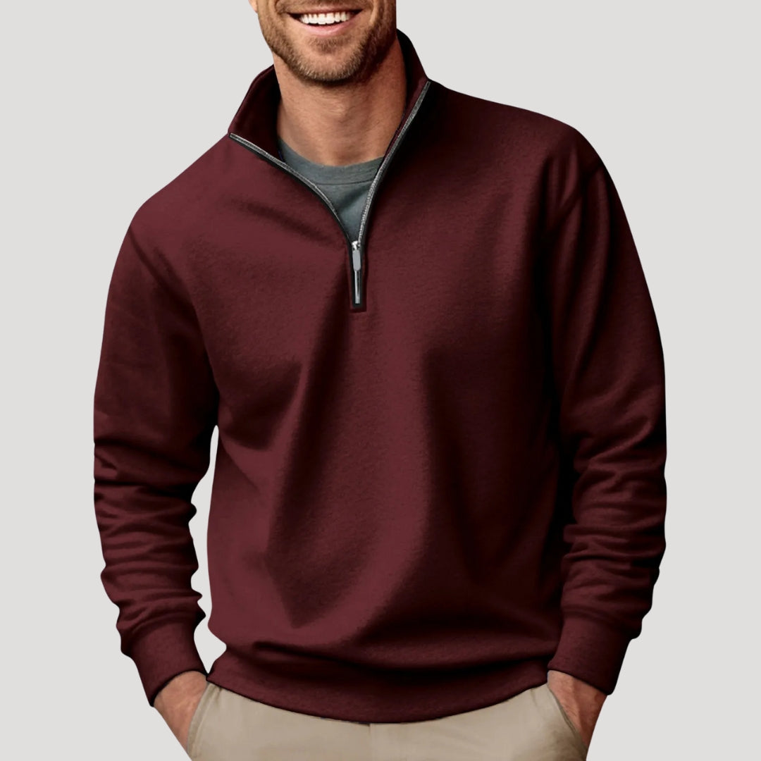 Mens Quarter Zip Sweatshirt with Brushed Interior and Relaxed Fit, Machine Washable