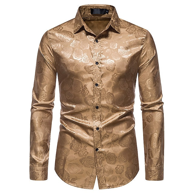 Mens Patterned Dress Shirt with Long Sleeves and Button Front