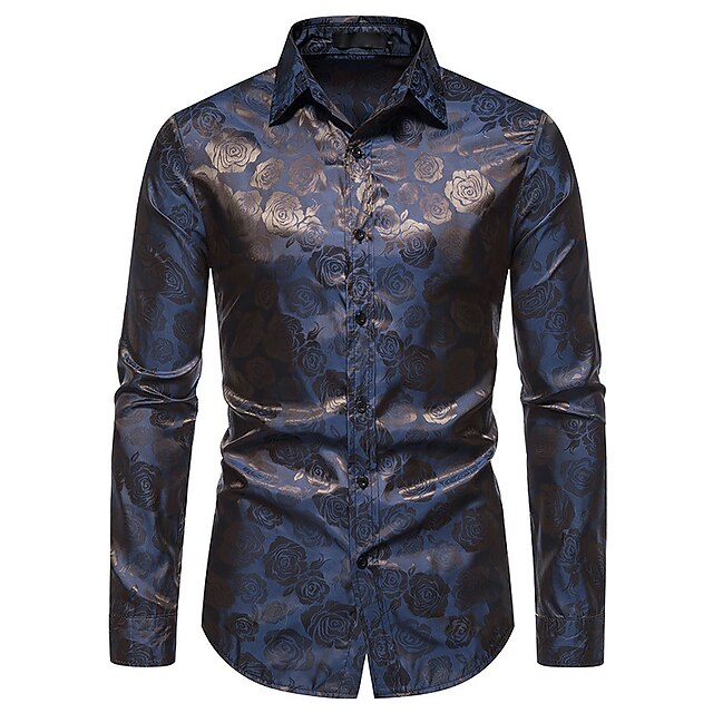 Mens Patterned Dress Shirt with Long Sleeves and Button Front