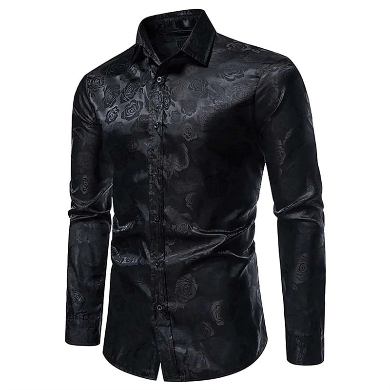 Mens Patterned Dress Shirt with Long Sleeves and Button Front