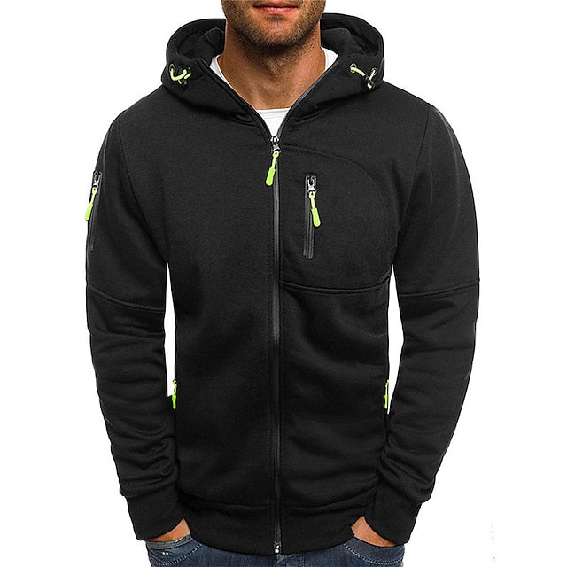Mens Zip-Up Hoodie with Relaxed Fit and Front Pockets, Midweight Cotton Blend