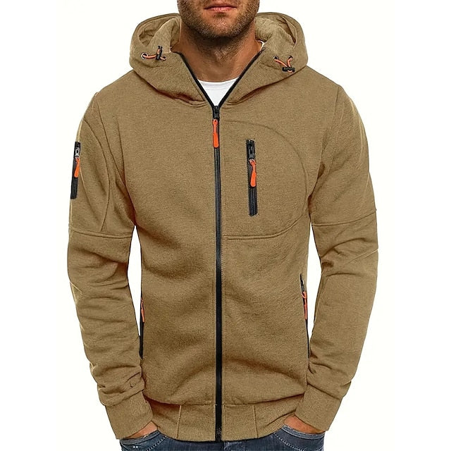 Mens Zip-Up Hoodie with Relaxed Fit and Front Pockets, Midweight Cotton Blend