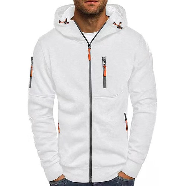 Mens Zip-Up Hoodie with Relaxed Fit and Front Pockets, Midweight Cotton Blend