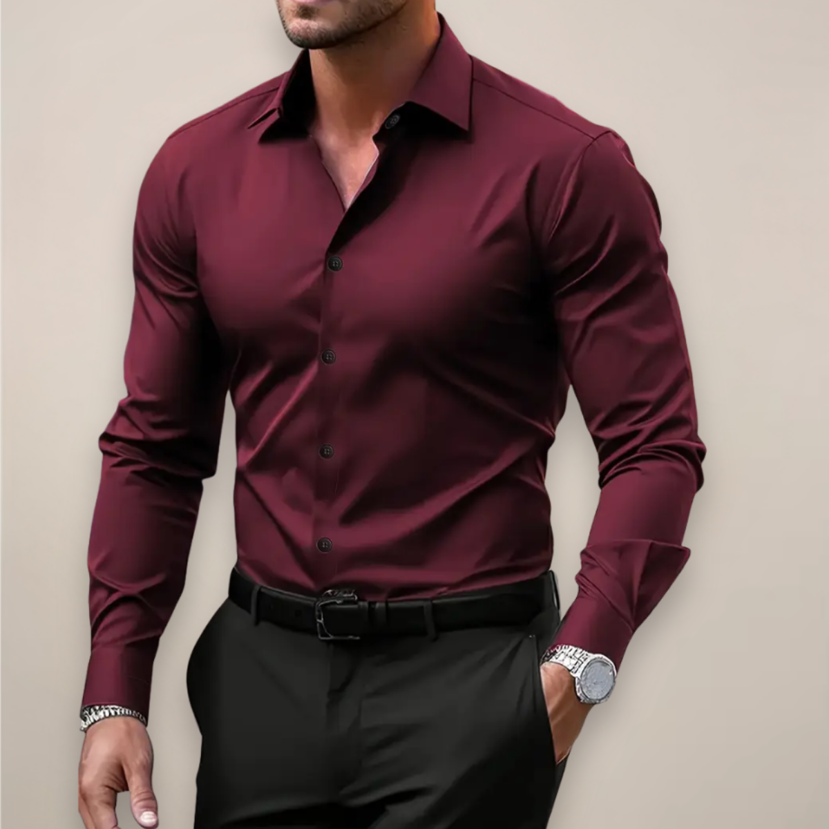 Mens Notched Collar Shirt with Regular Fit and Lightweight Fabric, Easy Care