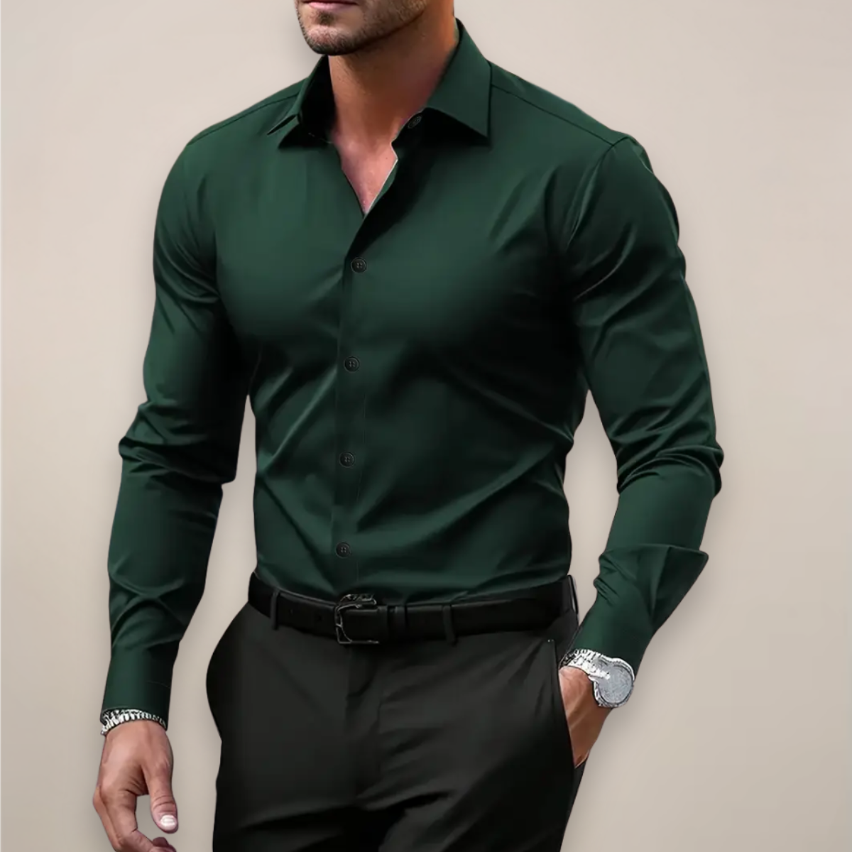 Mens Notched Collar Shirt with Regular Fit and Lightweight Fabric, Easy Care