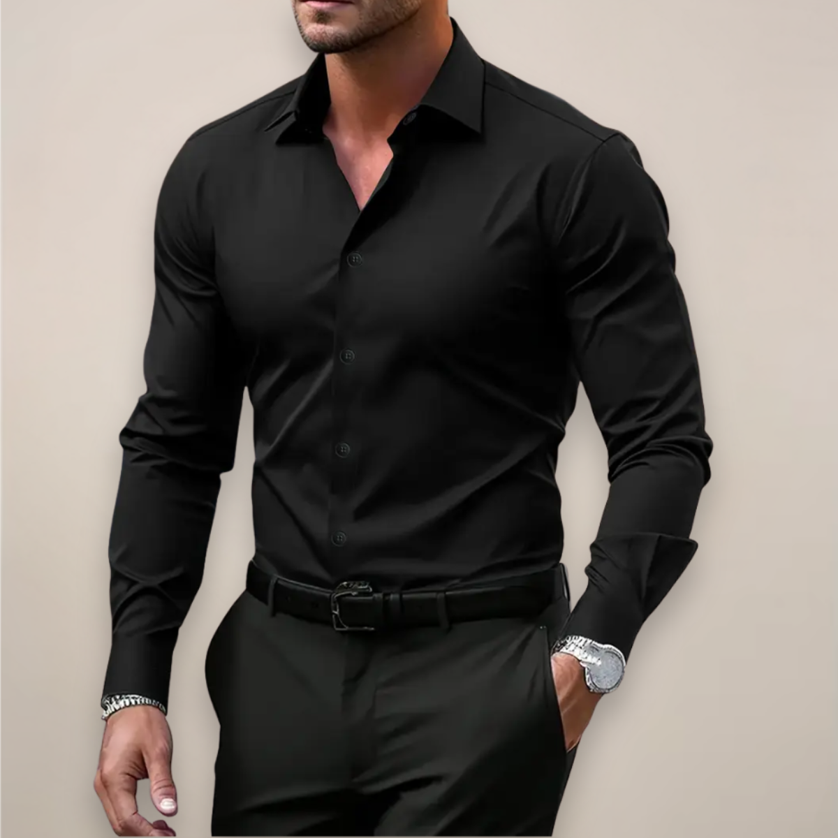 Mens Notched Collar Shirt with Regular Fit and Lightweight Fabric, Easy Care