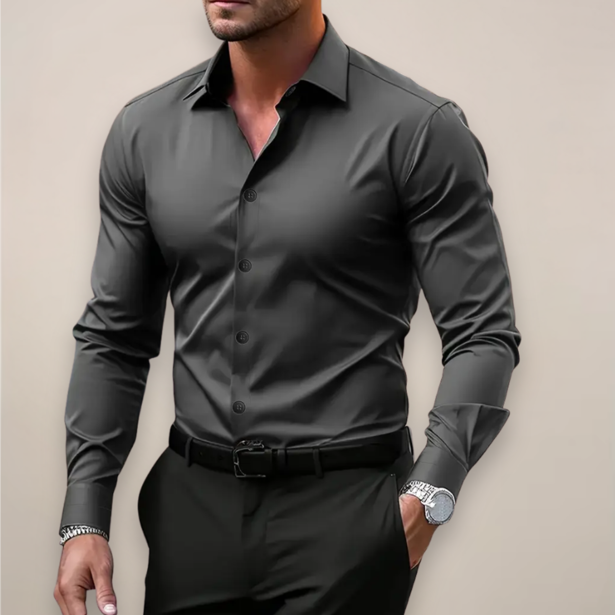Mens Notched Collar Shirt with Regular Fit and Lightweight Fabric, Easy Care