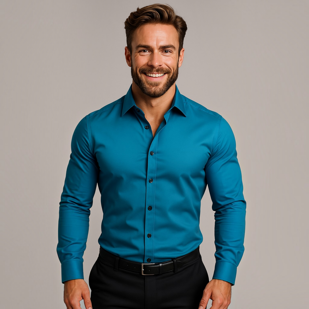 Mens Long-Sleeve Button-Up Shirt with Tailored Fit and Wrinkle-Resistant Finish