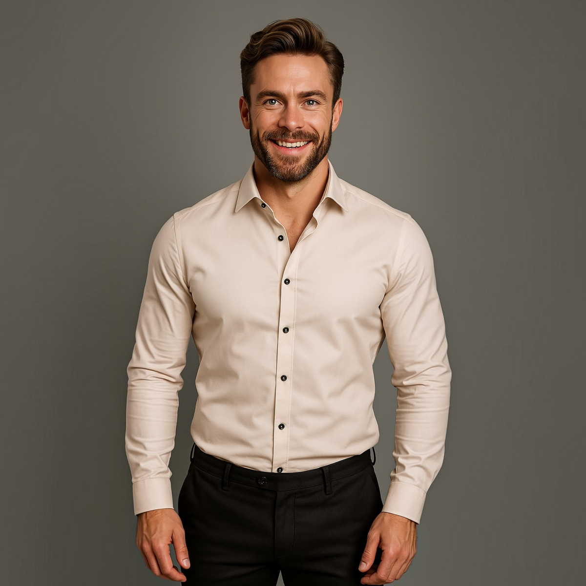 Mens Long-Sleeve Button-Up Shirt with Tailored Fit and Wrinkle-Resistant Finish