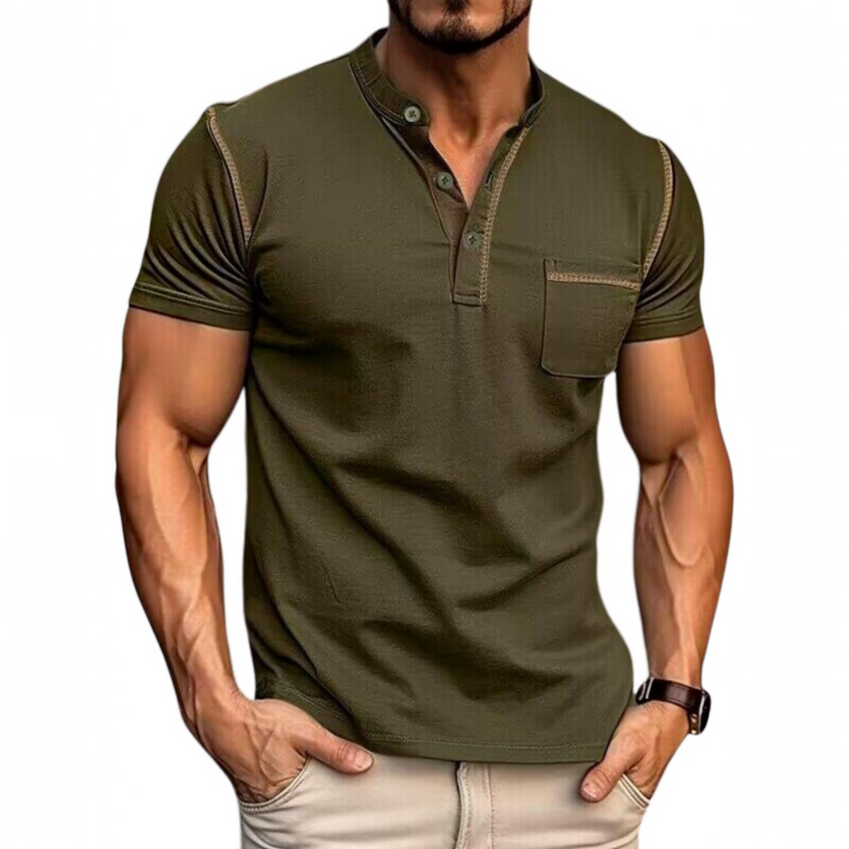 Henley Polo Shirt for Men with Button Placket and Chest Pocket, Breathable Soft Knit