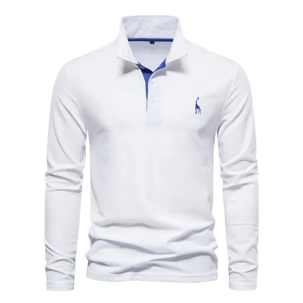 Mens Long Sleeve Polo Shirt with Slim Fit and Button Placket, Machine Washable