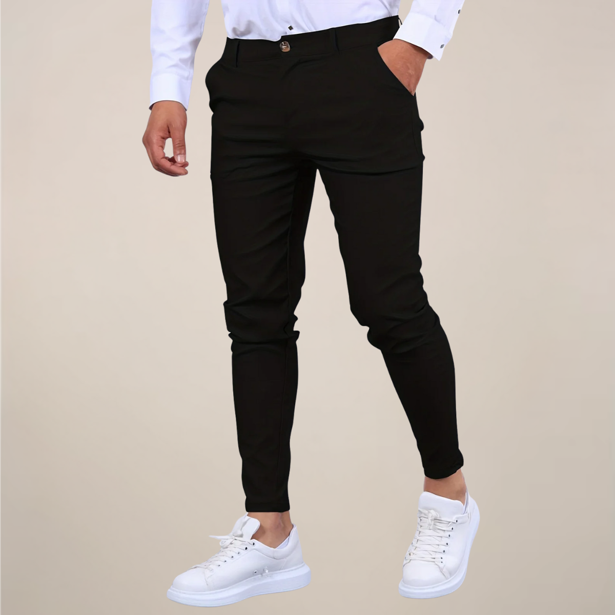 Mens Slim-Fit Chino Trousers with Narrow Ankle and Wrinkle-Resistant Fabric