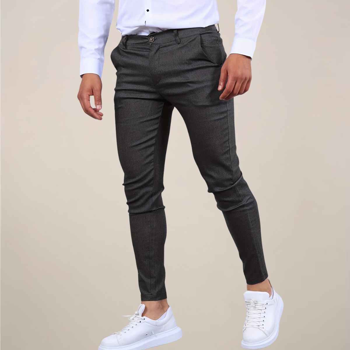 Mens Slim-Fit Chino Trousers with Narrow Ankle and Wrinkle-Resistant Fabric