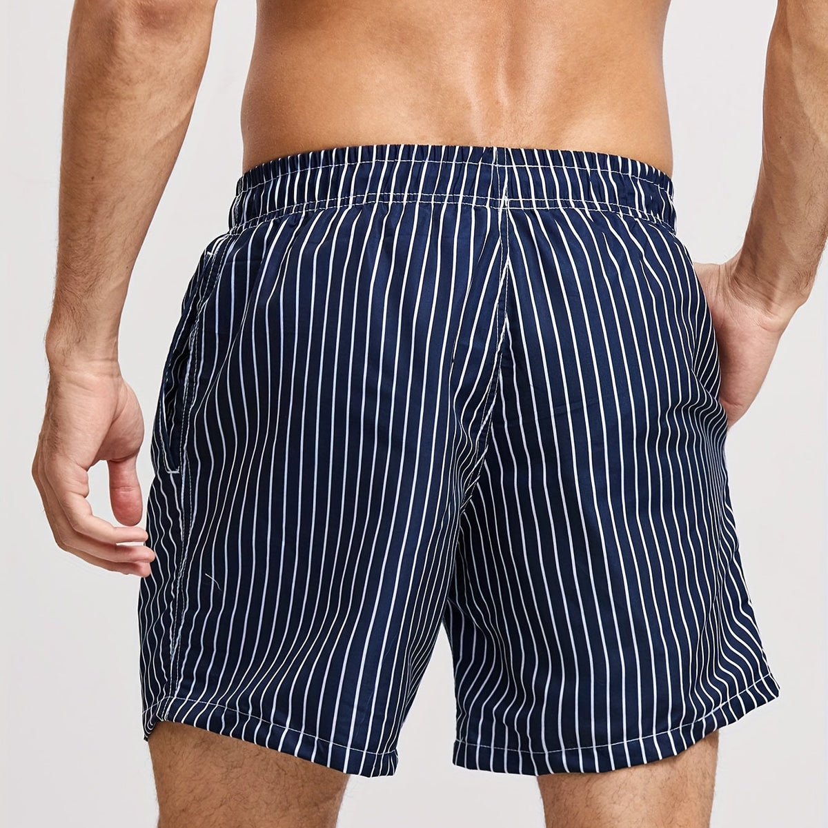 Striped Swim Shorts for Men with Drawstring Waist and Regular Fit, Pool-to-Street