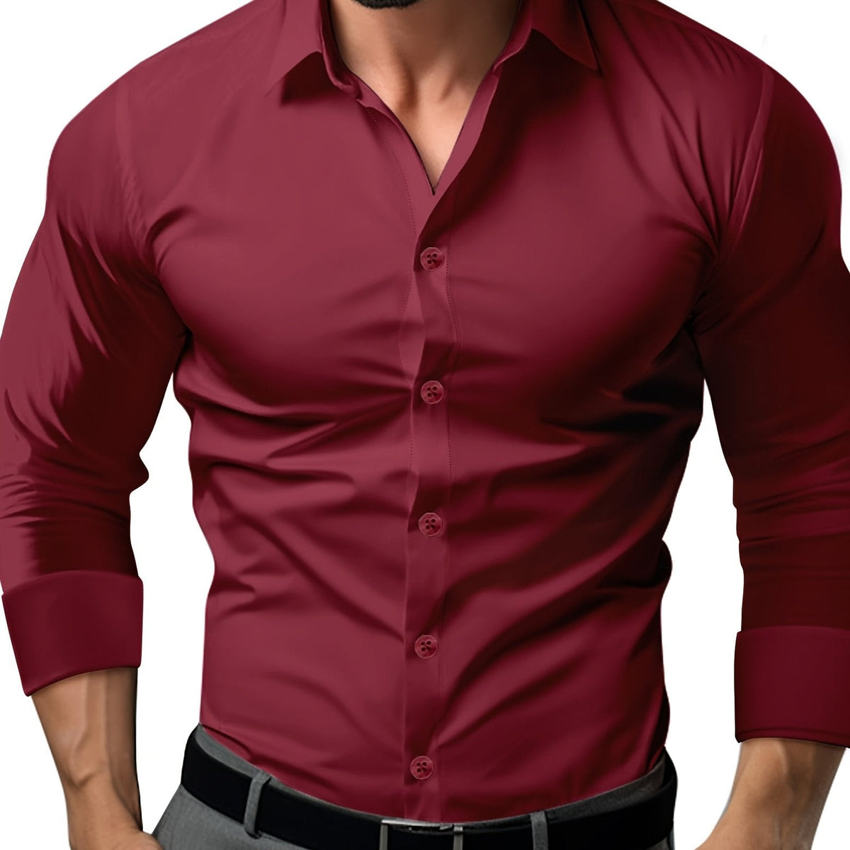 Mens Tapered Button-Up Shirt with Long Sleeves for Professional Wear