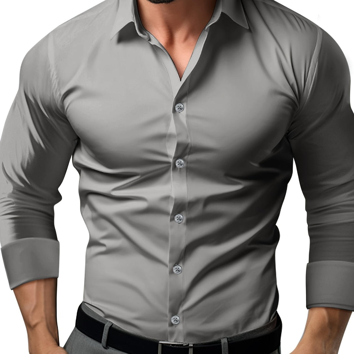 Mens Tapered Button-Up Shirt with Long Sleeves for Professional Wear