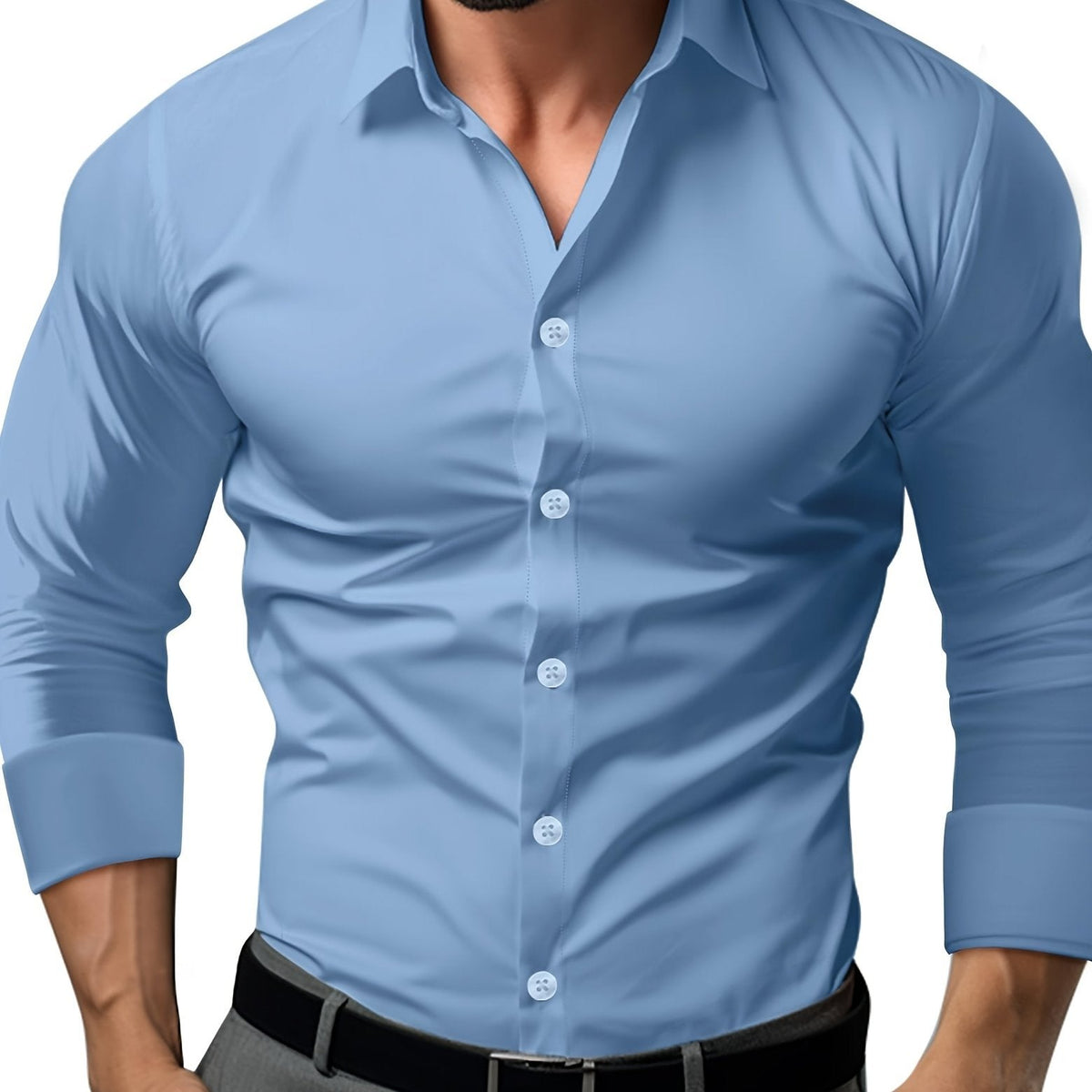 Mens Tapered Button-Up Shirt with Long Sleeves for Professional Wear