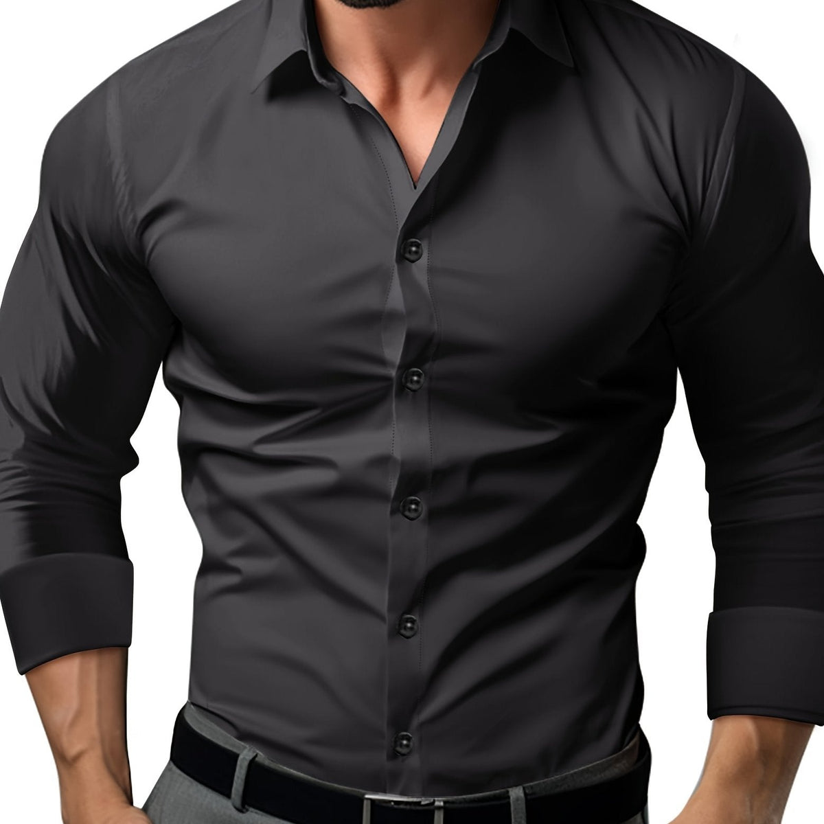 Mens Tapered Button-Up Shirt with Long Sleeves for Professional Wear