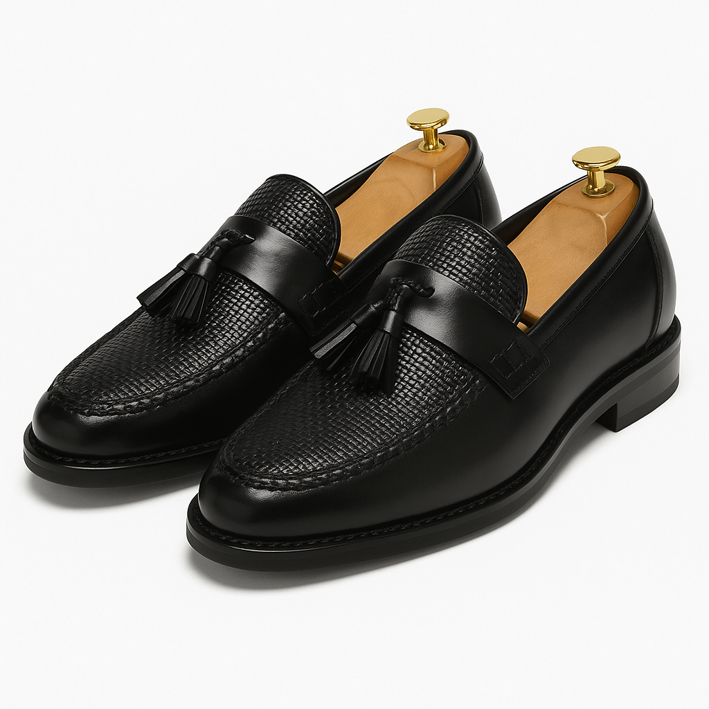 Mens Tassel Loafers with Woven Upper and Supportive Insole, Slip-On Dress Shoe