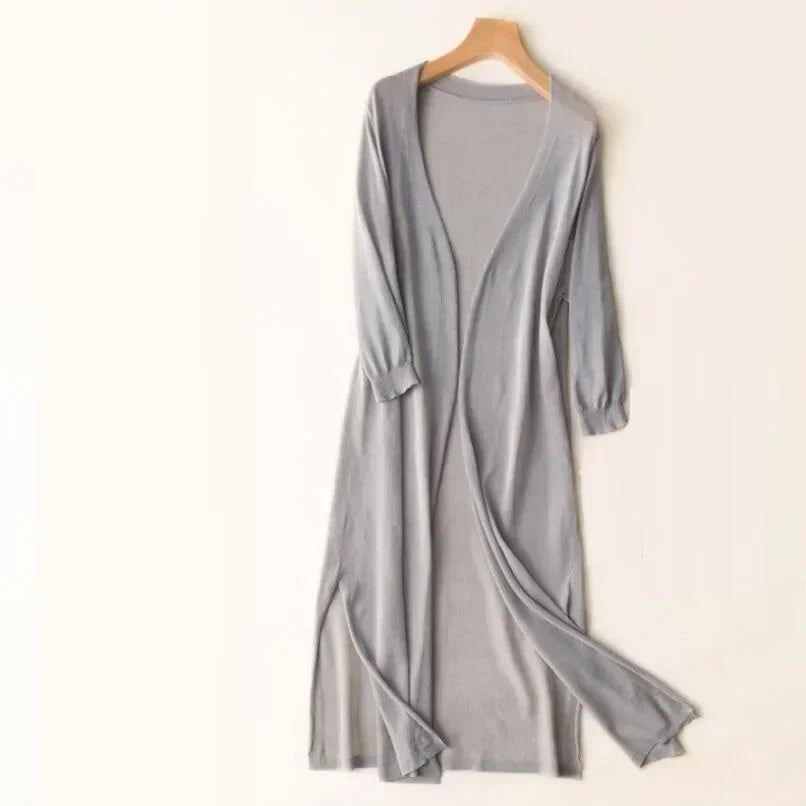 Long Cardigan with Open Front and Relaxed Longline Fit - Lightweight Knit
