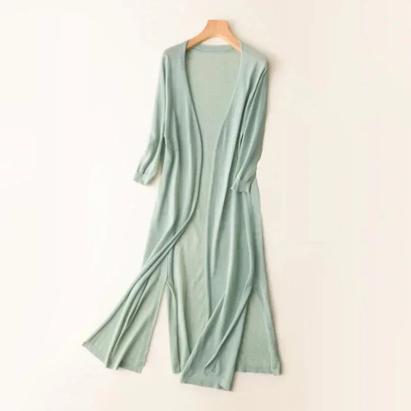 Long Cardigan with Open Front and Relaxed Longline Fit - Lightweight Knit