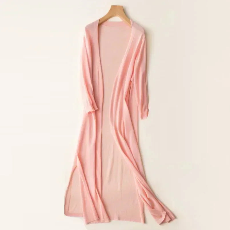 Long Cardigan with Open Front and Relaxed Longline Fit - Lightweight Knit