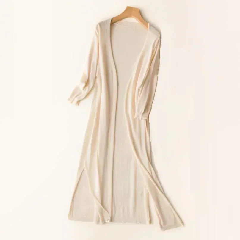 Long Cardigan with Open Front and Relaxed Longline Fit - Lightweight Knit