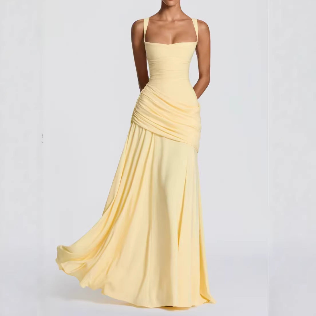 Chiffon Wedding Gown with Fitted Bodice and Flowing Skirt, Shoulder Straps
