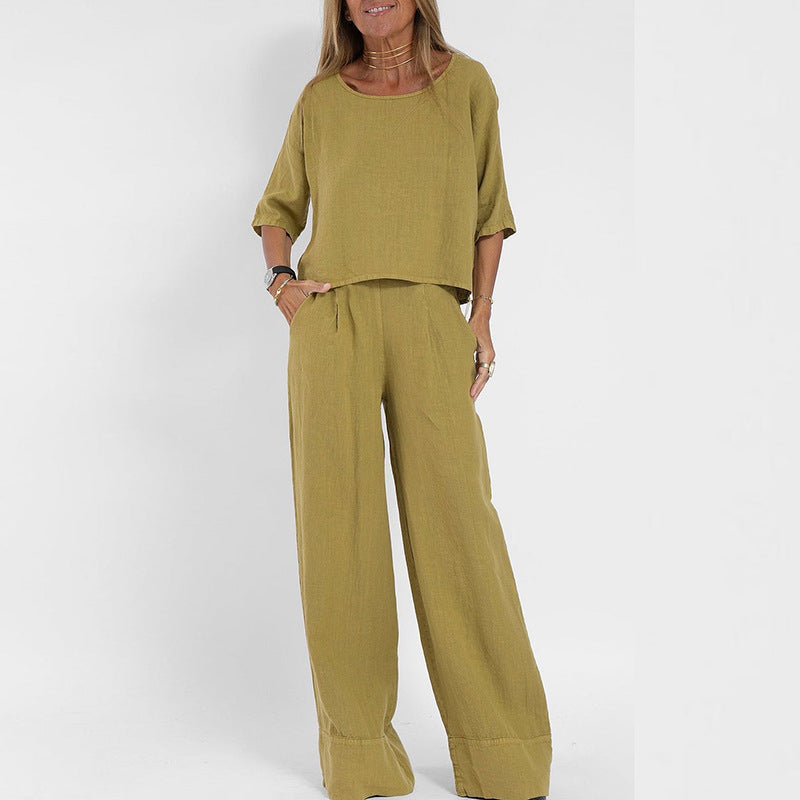 Womens Loose Fit Lounge Set with Lightweight Knit and Relaxed Fit, Matching Top, Pants