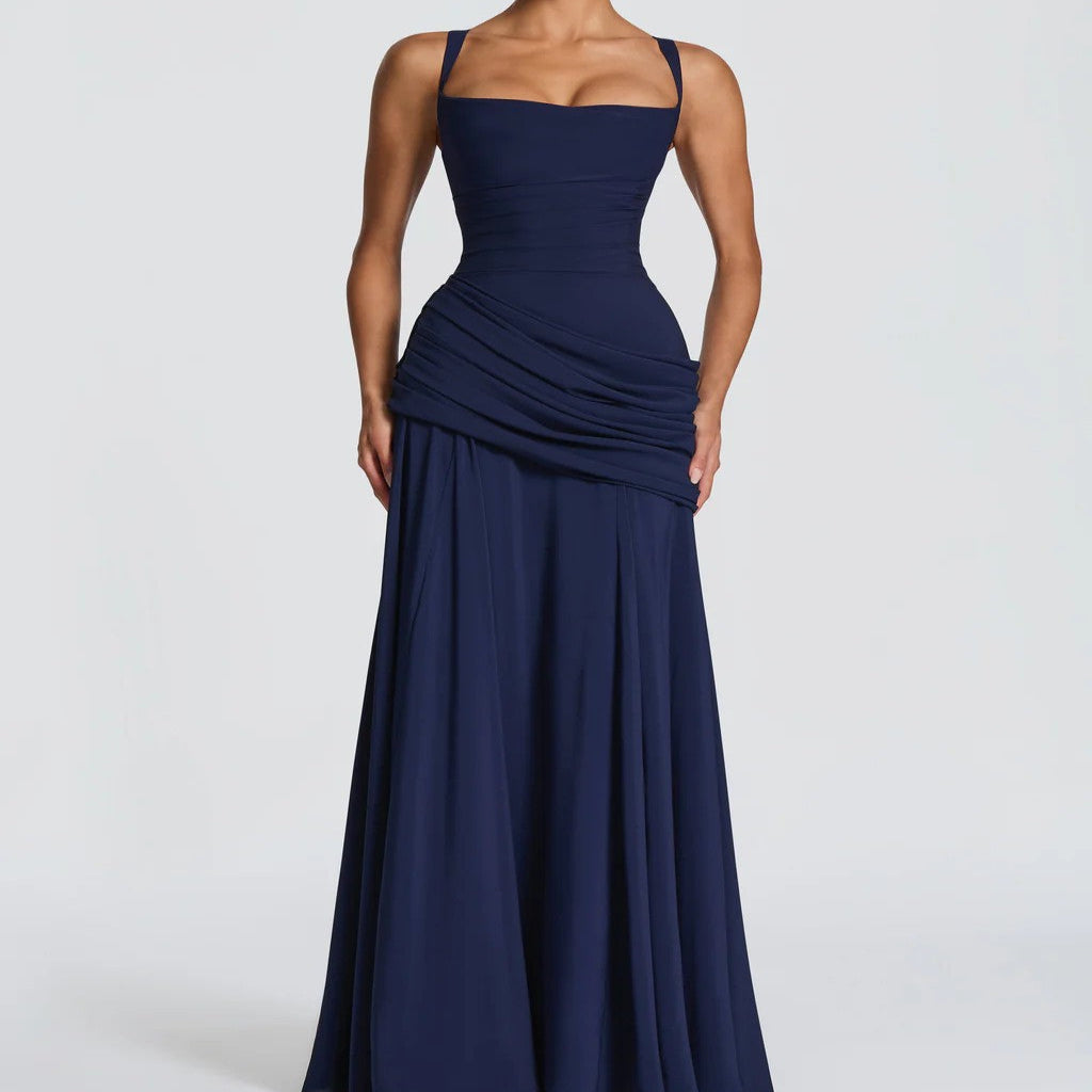 Chiffon Wedding Gown with Fitted Bodice and Flowing Skirt, Shoulder Straps