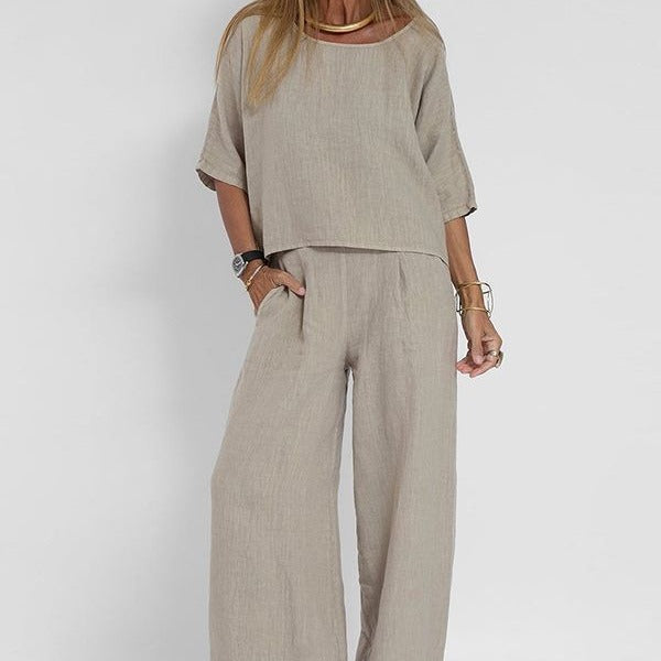 Womens Loose Fit Lounge Set with Lightweight Knit and Relaxed Fit, Matching Top, Pants