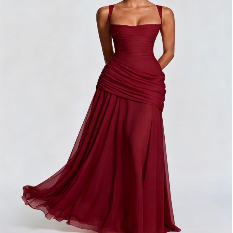 Chiffon Wedding Gown with Fitted Bodice and Flowing Skirt, Shoulder Straps