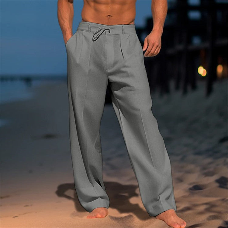 Jonas | Men's Relaxed Fit Linen Trousers – Drawstring Waist & Pleated Front - Image 2