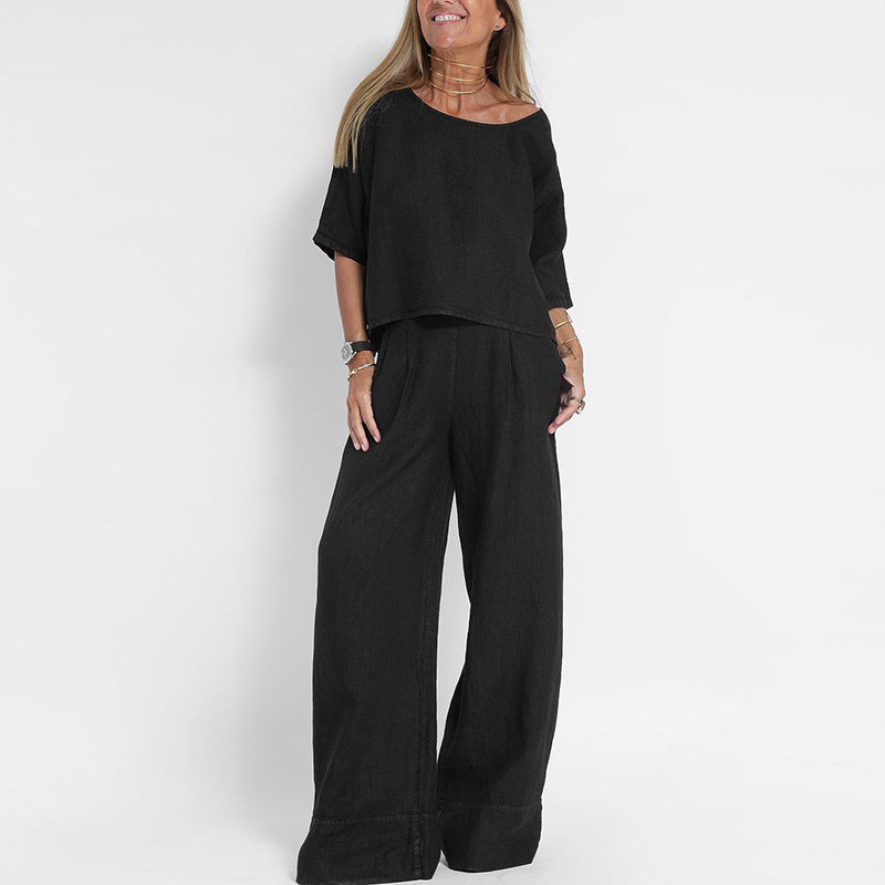 Womens Loose Fit Lounge Set with Lightweight Knit and Relaxed Fit, Matching Top, Pants