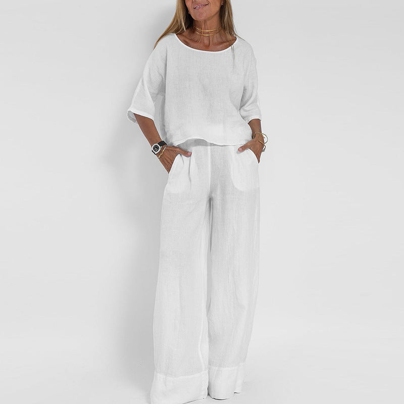 Womens Loose Fit Lounge Set with Lightweight Knit and Relaxed Fit, Matching Top, Pants