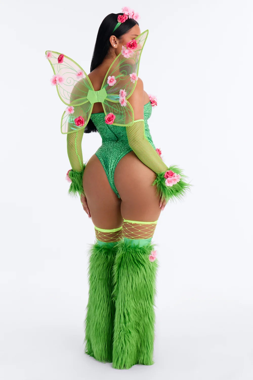 Green Fairy Costume Set with Corset Top and Skirt, Seven Pieces
