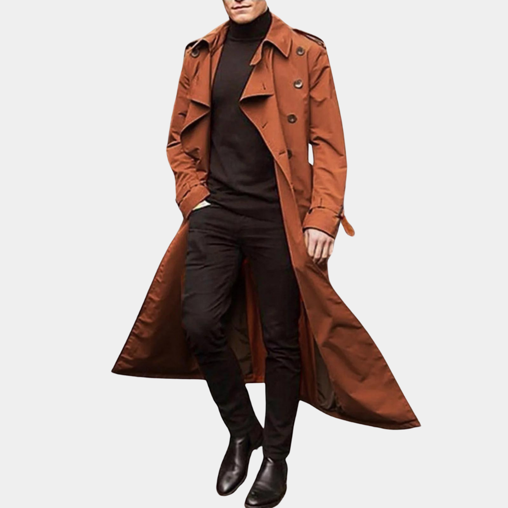 Mens Belted Trench Coat with Silhouette and Multi-Season Layering