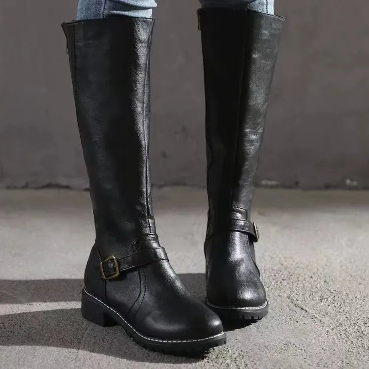 Orthopedic Leather Boots with Removable Insole and Tall Shaft for Women - Rubber Outsole