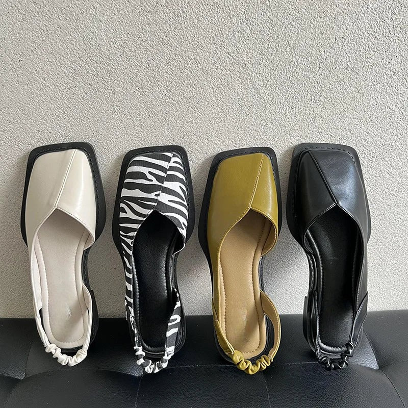 Square Toe Sandals with Adjustable Slingback and Cushioned Footbed for Women