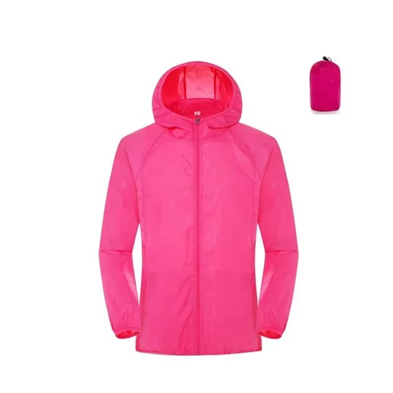 Rain Repellent Hiking Jacket with Adjustable Hood and Breathable Polyester, Packable Design for Men and Women