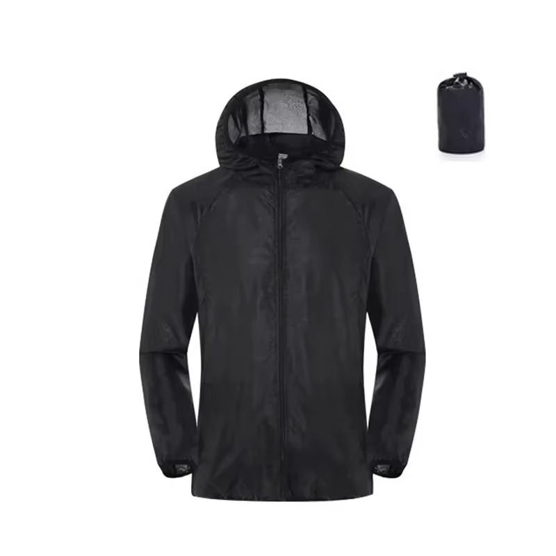 Rain Repellent Hiking Jacket with Adjustable Hood and Breathable Polyester, Packable Design for Men and Women