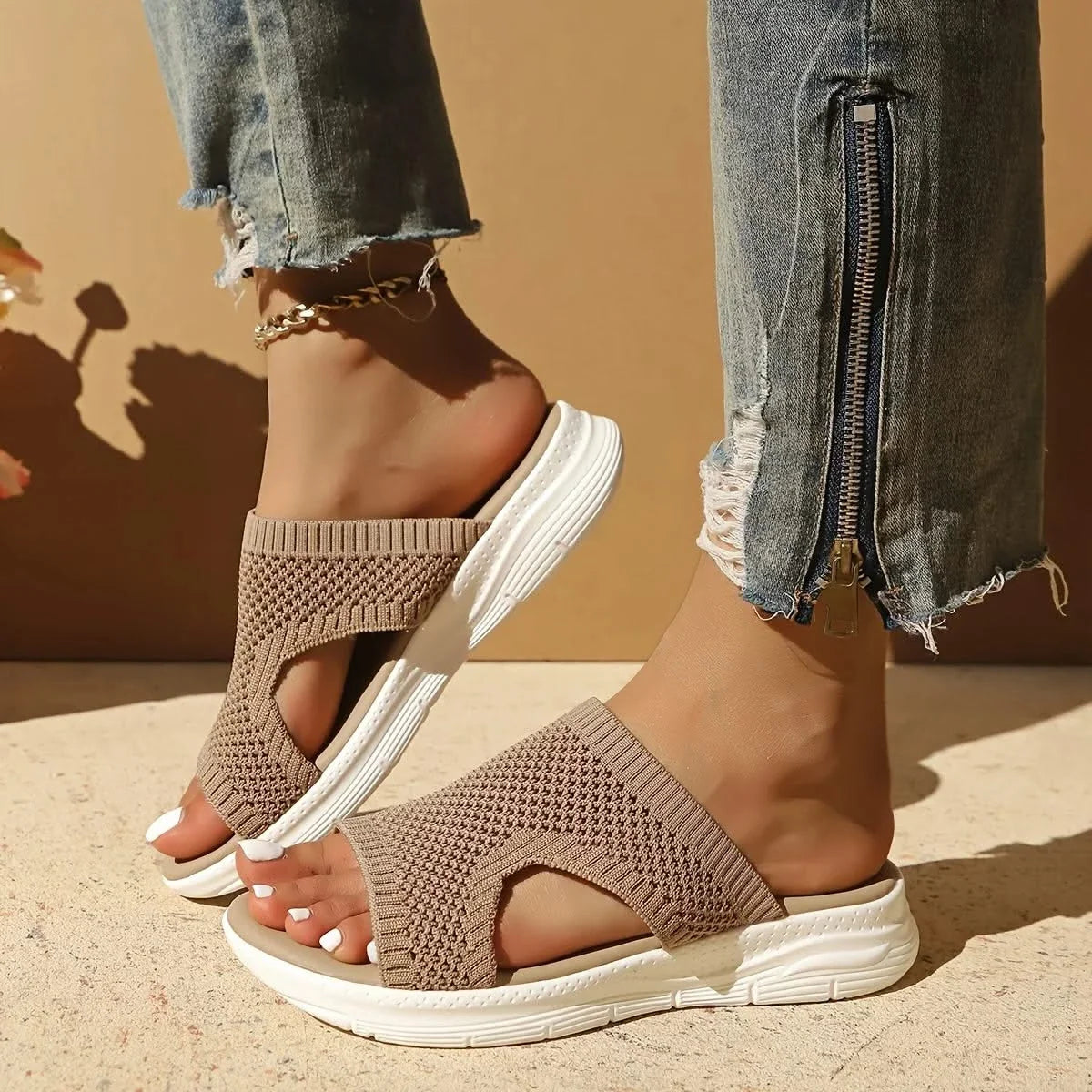 Orthopedic Platform Sandals with Stretch Knit Upper and Open Toe Design