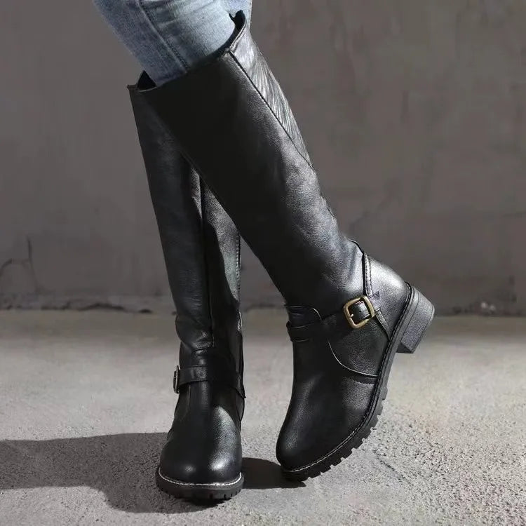 Orthopedic Leather Boots with Removable Insole and Tall Shaft for Women - Rubber Outsole