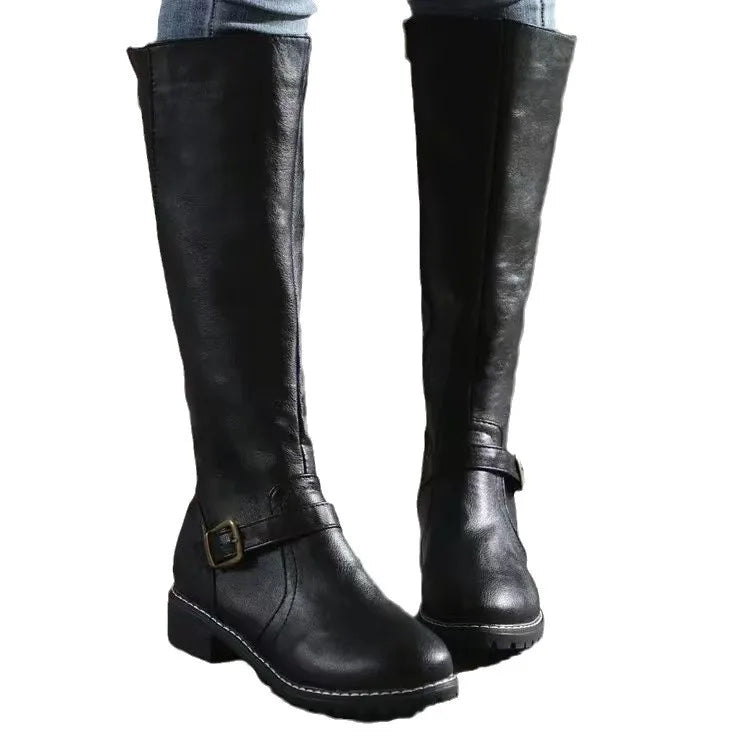 Orthopedic Leather Boots with Removable Insole and Tall Shaft for Women - Rubber Outsole