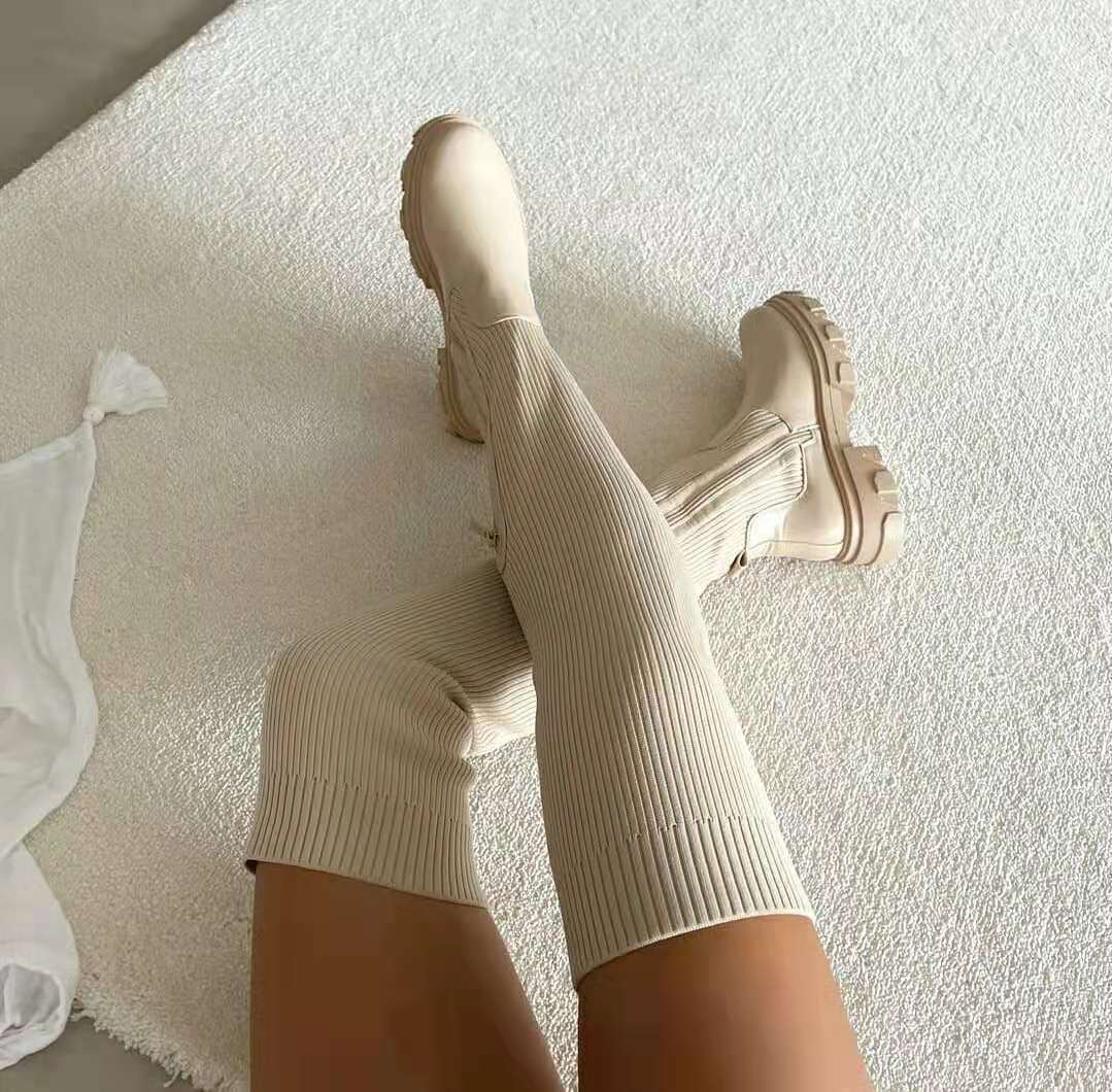 Womens Knee-High Boots with Structured Heel and Side Zip Closure