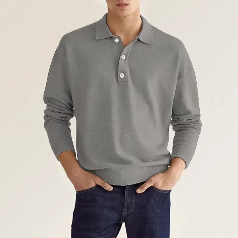 Mens Long Sleeve Polo Shirt with Soft Knit Fabric and Relaxed Fit, Machine Washable